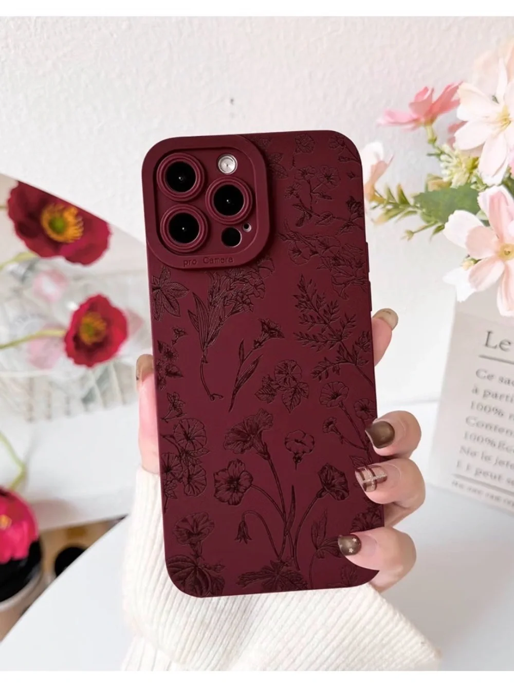 iPhone 13 Pro Case – Wine Red Floral Vintage TPU
